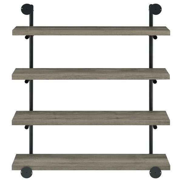 English Elm Black Black and Grey Driftwood 4-tier Wall Shelf Industrial Pipe Frame Rustic Cabin Display Decor B062P149095