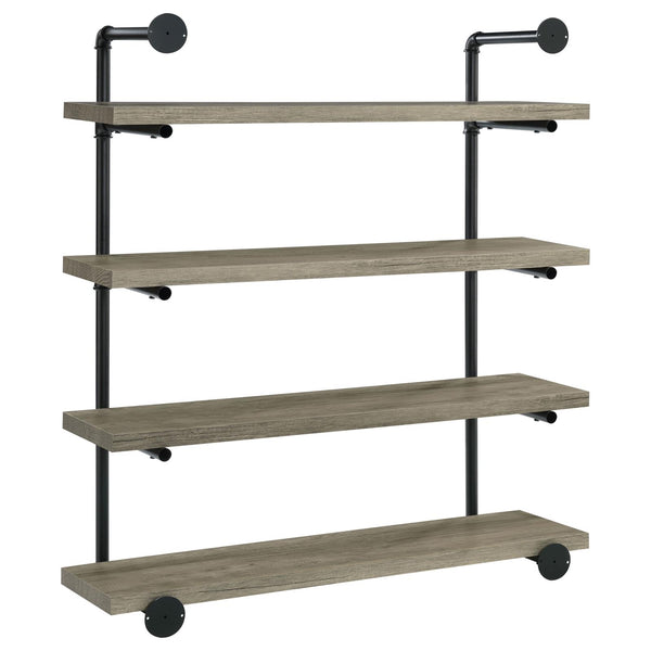 English Elm Black Black and Grey Driftwood 4-tier Wall Shelf Industrial Pipe Frame Rustic Cabin Display Decor B062P149095