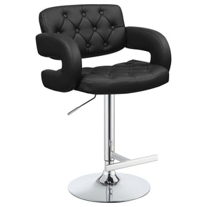 English Elm Black Tufted Adjustable Bar Stool with Chrome Base, Armrests, Faux Leather Seat, 300 lb Capacity B062P149093