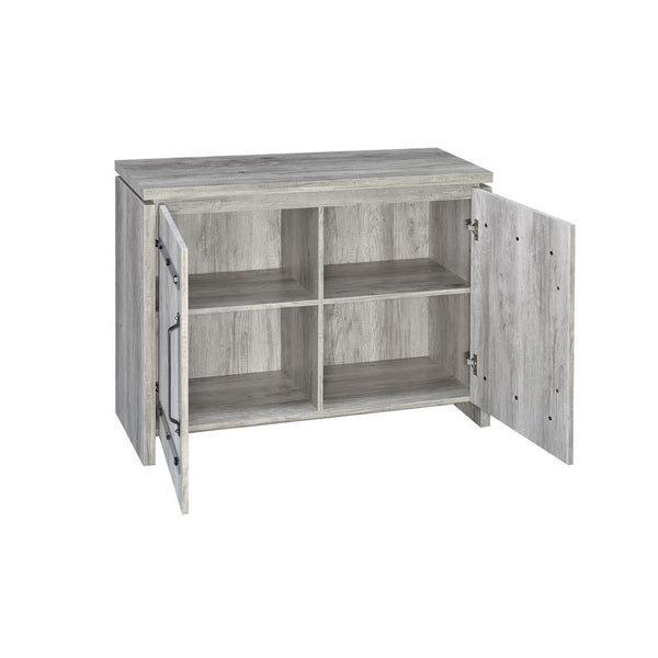 English Elm Grey Grey Driftwood 2-door Accent Cabinet with Antique Bronze Accents, 4 Shelves, Rustic Storage Elegance B062P149091