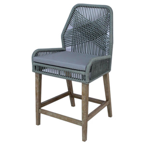 English Elm Grey Woven Rope Counter Height Stools Set of 2 — Weathered Wash Rustic Coastal Bar Seating, Cushioned B062P149100