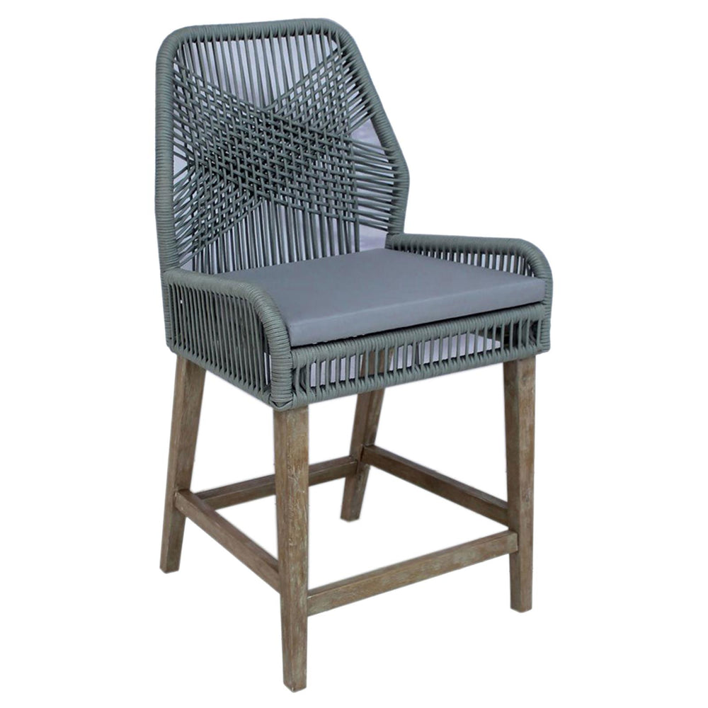 English Elm Grey Woven Rope Counter Height Stools Set of 2 — Weathered Wash Rustic Coastal Bar Seating, Cushioned B062P149100