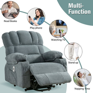 English Elm Power Lift Recliner Chair With Heat & Massage - Infinite Positions, Usb Charging, Durable Blue Fabric W1521S00023-GIGA