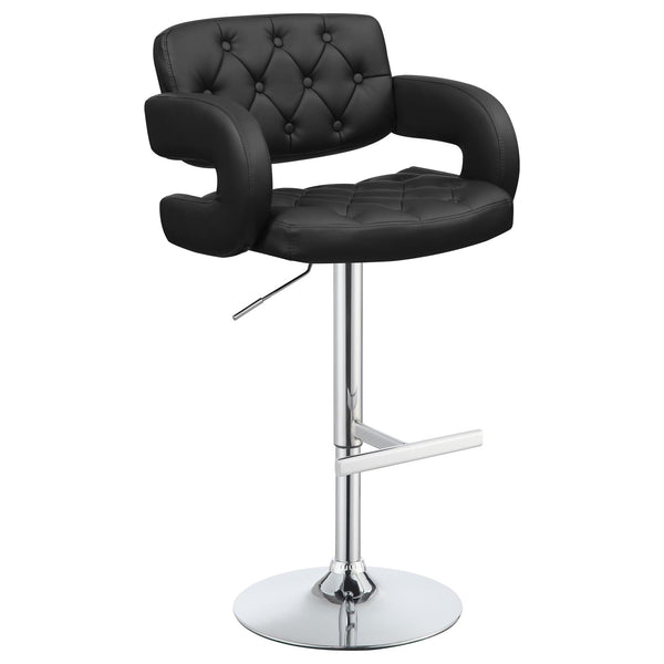 English Elm Black Tufted Adjustable Bar Stool with Chrome Base, Armrests, Faux Leather Seat, 300 lb Capacity B062P149093