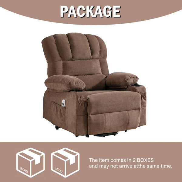 English Elm Power Lift Recliner Chair For Seniors - Heated Massage, Usb Charging, Infinite Recline, Brown W1521S00024-GIGA