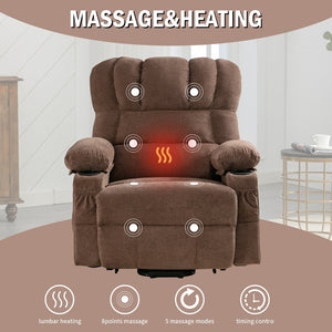English Elm Power Lift Recliner Chair For Seniors - Heated Massage, Usb Charging, Infinite Recline, Brown W1521S00024-GIGA