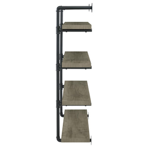 English Elm Black Black and Grey Driftwood 4-tier Wall Shelf Industrial Pipe Frame Rustic Cabin Display Decor B062P149095