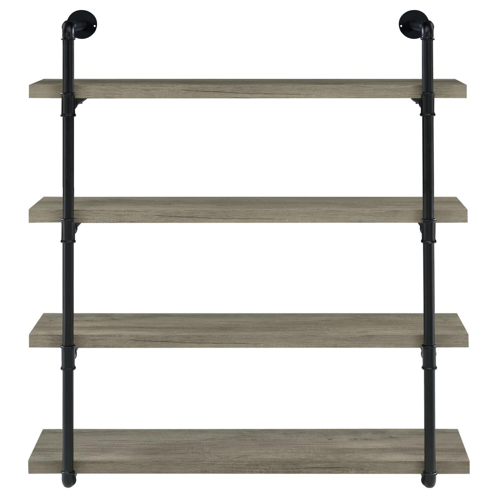 English Elm Black Black and Grey Driftwood 4-tier Wall Shelf Industrial Pipe Frame Rustic Cabin Display Decor B062P149095