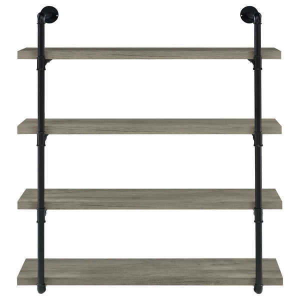 English Elm Black Black and Grey Driftwood 4-tier Wall Shelf Industrial Pipe Frame Rustic Cabin Display Decor B062P149095