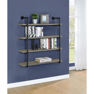 English Elm Black Black and Grey Driftwood 4-tier Wall Shelf Industrial Pipe Frame Rustic Cabin Display Decor B062P149095