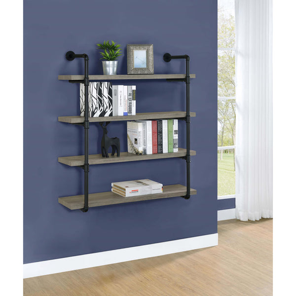English Elm Black Black and Grey Driftwood 4-tier Wall Shelf Industrial Pipe Frame Rustic Cabin Display Decor B062P149095
