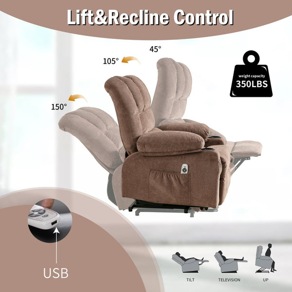 English Elm Power Lift Recliner Chair For Seniors - Heated Massage, Usb Charging, Infinite Recline, Brown W1521S00024-GIGA