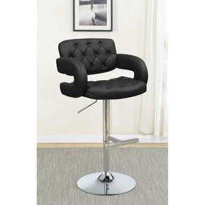 English Elm Black Tufted Adjustable Bar Stool with Chrome Base, Armrests, Faux Leather Seat, 300 lb Capacity B062P149093