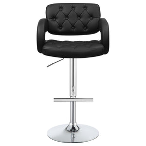 English Elm Black Tufted Adjustable Bar Stool with Chrome Base, Armrests, Faux Leather Seat, 300 lb Capacity B062P149093