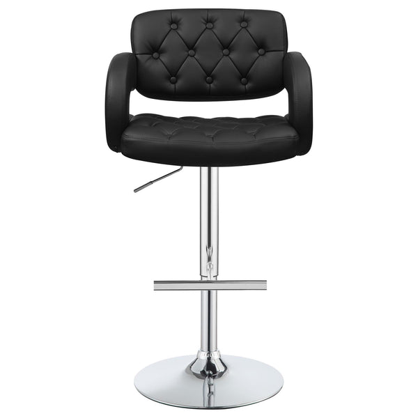 English Elm Black Tufted Adjustable Bar Stool with Chrome Base, Armrests, Faux Leather Seat, 300 lb Capacity B062P149093