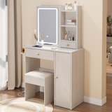 Hearth and Haven Right Cabinet Desktop Vanity Table + Cushioned Stool, with 2 Ac Power + 2 Usb Socket, Extra Large Sliding Led Mirror, Tri-Color, Brightness Adjustable, Large Desktop, High Capacity Multi-Layer Storage W936P146664