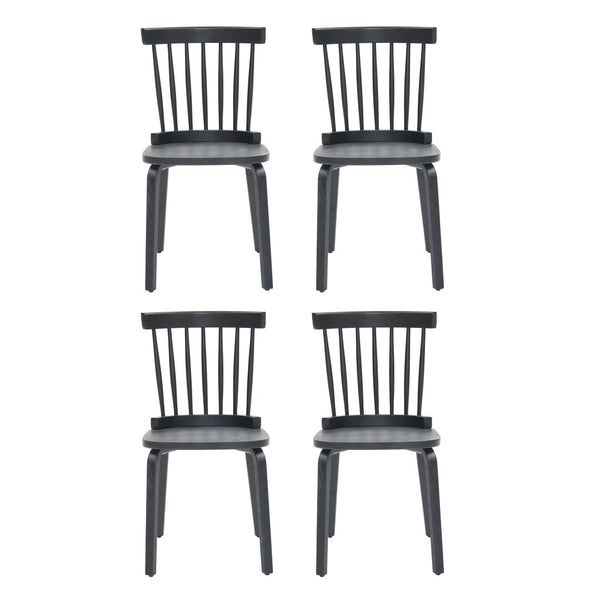 English Elm Windsor Dining Chairs Set Of 4, Ergonomic Spindle Back, Black Wood For Farmhouse & Modern Décor W2069P293308-GIGA