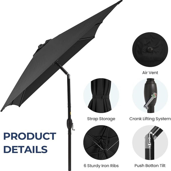 English Elm 6.5 X 10 Ft Rectangular Outdoor Patio Umbrella with Crank Tilt Uv Resistant Canopy Black B082P454955