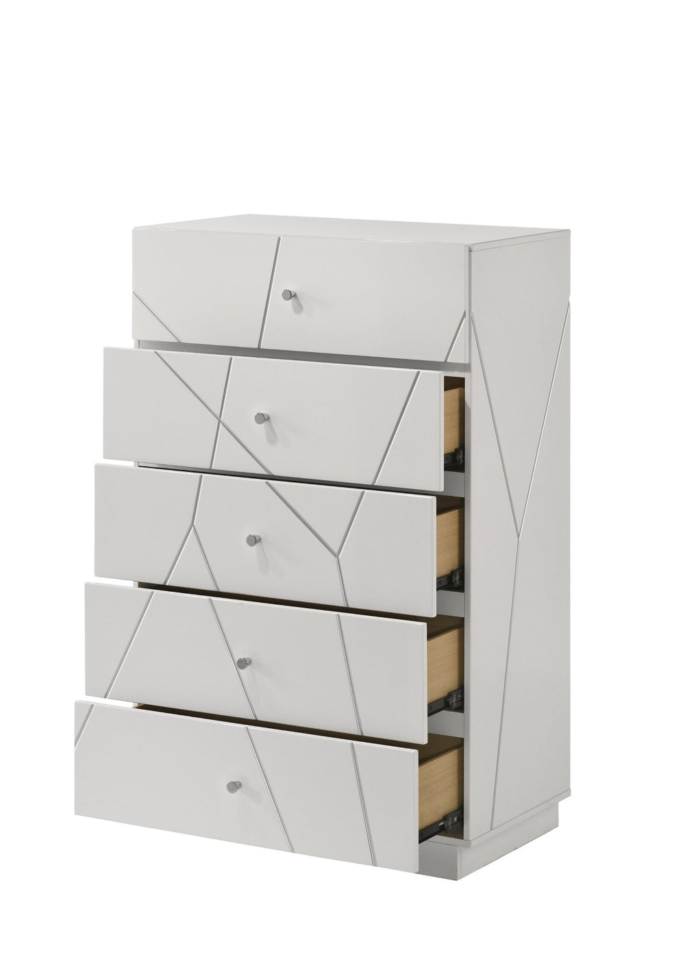 English Elm Esther Five Drawer Gloss Chest with Embossed Fronts for Modern Bedroom Storage B2756P506261