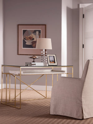 Lexington Artistica Home Cumulus Writing Table - Luxurious Gold Foil Frame With Unique Fossilized Crystal Floating Shelf Design Gold Wood 2024-933c