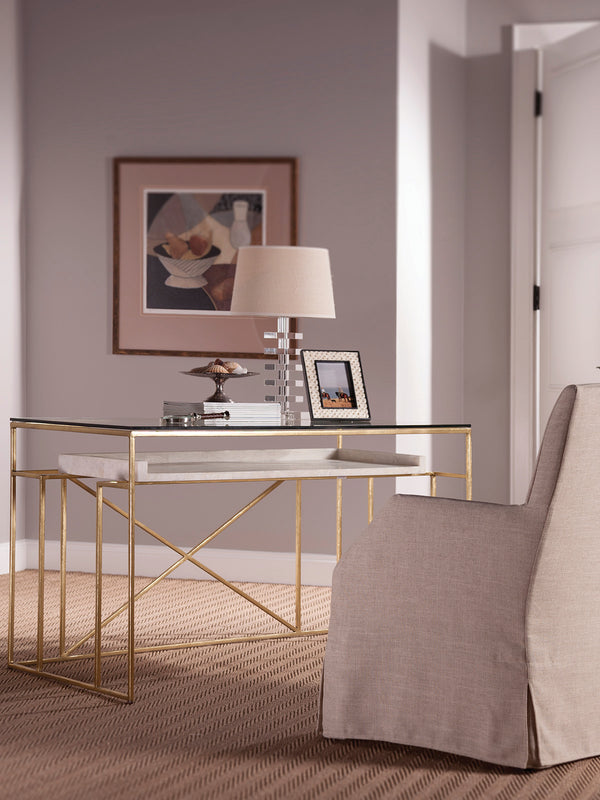 Lexington Artistica Home Cumulus Writing Table - Luxurious Gold Foil Frame With Unique Fossilized Crystal Floating Shelf Design Gold Wood 2024-933c