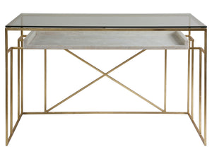 Lexington Artistica Home Cumulus Writing Table - Luxurious Gold Foil Frame With Unique Fossilized Crystal Floating Shelf Design Gold Wood 2024-933c