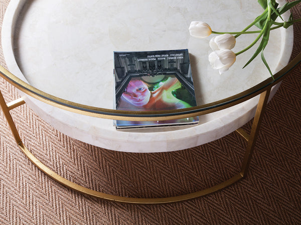 Lexington Artistica Home Cumulus Cocktail Table - Stunning Iron Base With Gold Foil Finish And Unique Fossilized Crystal Shelf Gold Wood 2024-943c