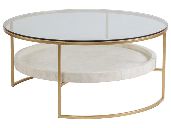 Lexington Artistica Home Cumulus Cocktail Table - Stunning Iron Base With Gold Foil Finish And Unique Fossilized Crystal Shelf Gold Wood 2024-943c