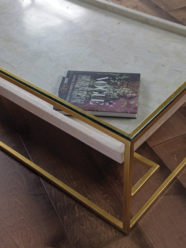 Lexington Artistica Home Cumulus Cocktail Table - Stunning Iron Base With Gold Foil Finish And Unique Fossilized Crystal Shelf Gold Wood 2024-949c