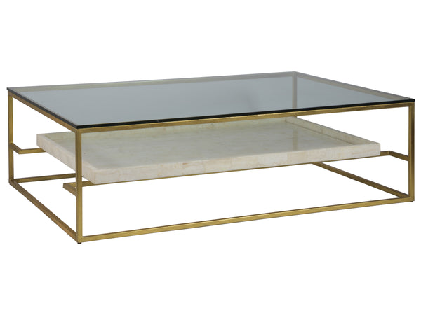 Lexington Artistica Home Cumulus Cocktail Table - Stunning Iron Base With Gold Foil Finish And Unique Fossilized Crystal Shelf Gold Wood 2024-949c
