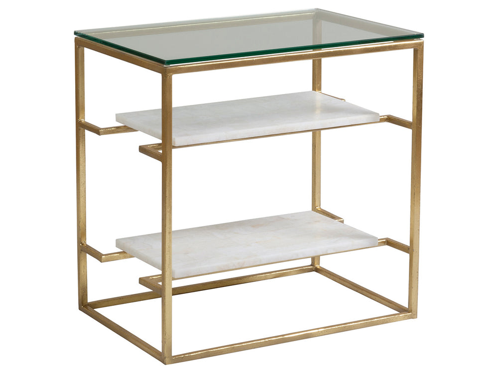 Lexington Artistica Home Cumulus Tier Table - Exquisite Iron Frame With Gold Foil Finish And Unique Fossilized Crystal Shelves Gold Wood 2024-955c