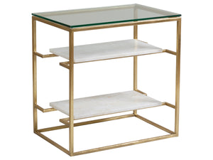 Lexington Artistica Home Cumulus Tier Table - Exquisite Iron Frame With Gold Foil Finish And Unique Fossilized Crystal Shelves Gold Wood 2024-955c