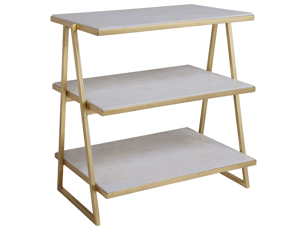 Lexington Artistica Home Cumulus Tier Table - Exquisite Iron Frame With Gold Foil Finish And Unique Fossilized Crystal Shelves Gold Wood 2024-955c