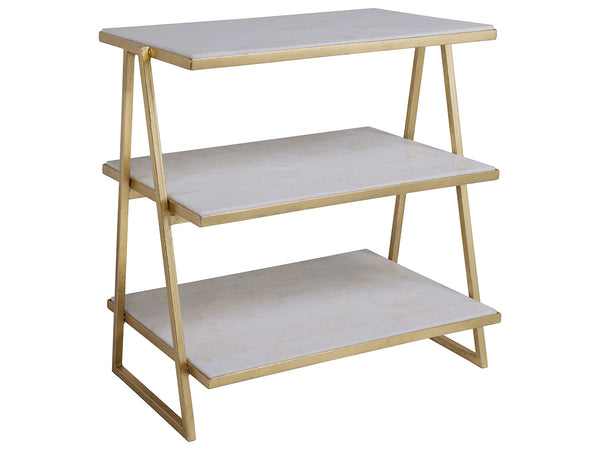 Lexington Artistica Home Cumulus Tier Table - Exquisite Iron Frame With Gold Foil Finish And Unique Fossilized Crystal Shelves Gold Wood 2024-958