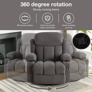 English Elm Swinging reclining massage sofa with 360° swivel, heated 8-point massage, USB & dual cup holders Grey W1521P303177