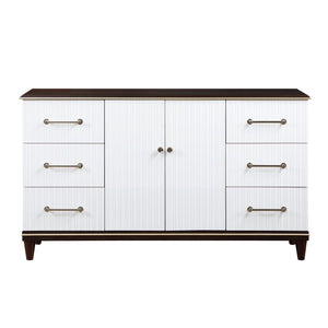 English Elm Contemporary White & Cherry Dresser 6-Drawer with Gold Trim, Brushed Gold Hardware, Routed Panels, 66" x 38.5" B011P149133