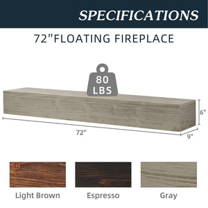English Elm 72" Solid Cedar Floating Mantel Shelf with Brushed Grain Finish for Farmhouse Decor W1390138523