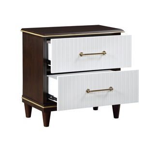 English Elm Contemporary Niles Two-Drawer Nightstand in White & Cherry with Brushed Gold Trim and Elegant Routed Panels B011P149132