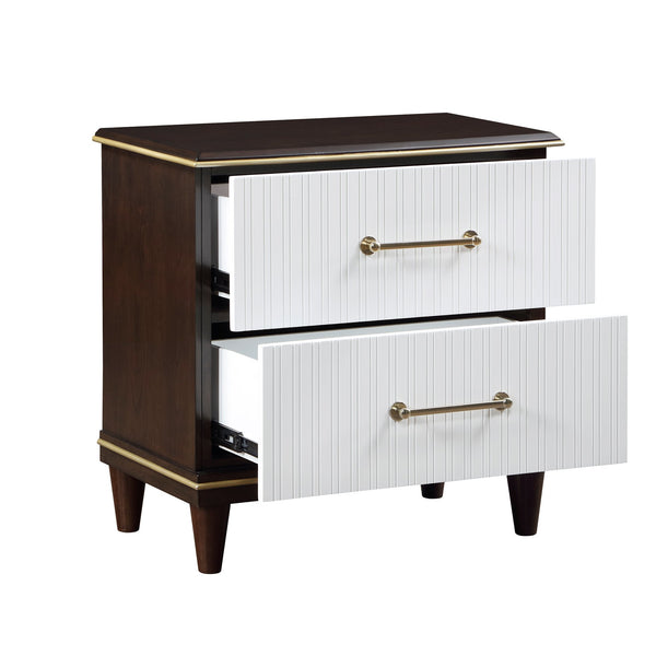 English Elm Contemporary Niles Two-Drawer Nightstand in White & Cherry with Brushed Gold Trim and Elegant Routed Panels B011P149132