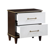 English Elm Contemporary White and Cherry Finish 1 Piece Two Drawers Nightstand 2-Tone Finish With Gold Trim Modern Bedroom Furniture