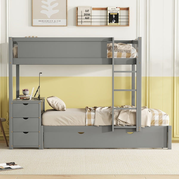 English Elm Twin-over-twin Bunk Bed with Trundle Built-in Desk Storage Drawers and Power Outlets Gray LT000363AAE-1