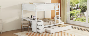 English Elm Full-over-full Bunk Bed with Trundle Desk Drawers and Built-in Power for Kids LT000364AAK