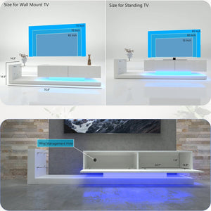 English Elm TV Console LED TV Stand with Dual App & Remote RGB Control, 31 Modes, Built-In Power & 90% Storage Space White W1701105065
