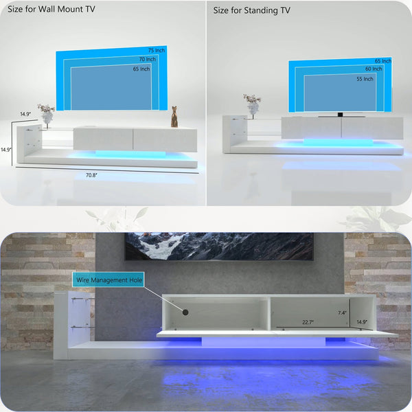 English Elm TV Console LED TV Stand with Dual App & Remote RGB Control, 31 Modes, Built-In Power & 90% Storage Space White W1701105065