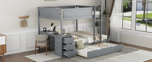 English Elm Full-over-full Bunk Bed with Trundle Desk Drawers and Built-in Power for Kids Gray LT000364AAE