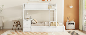 English Elm Full-over-full Bunk Bed with Trundle Desk Drawers and Built-in Power for Kids LT000364AAK
