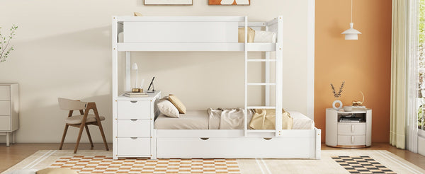 English Elm Full-over-full Bunk Bed with Trundle Desk Drawers and Built-in Power for Kids LT000364AAK