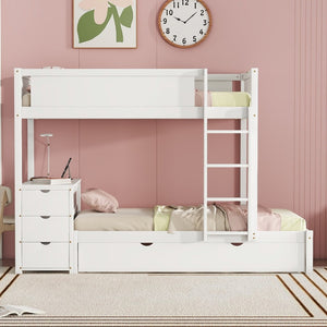 English Elm Twin-over-twin Bunk Bed with Trundle Built-in Desk Storage Drawers and Power Outlets White LT000363AAK