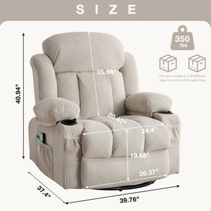 English Elm Swinging lounge chair 360° rotating heated massage sofa with USB, 8-point heat, cup holders, beige W1521S00061
