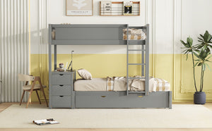 English Elm Twin-over-twin Bunk Bed with Trundle Built-in Desk Storage Drawers and Power Outlets Gray LT000363AAE-1